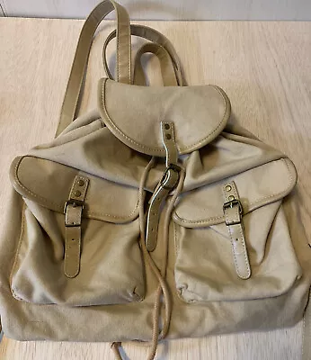 Mossimo Khaki Canvas Drawstring Magnetic Flap Backpack Handbag EUC • $18.95