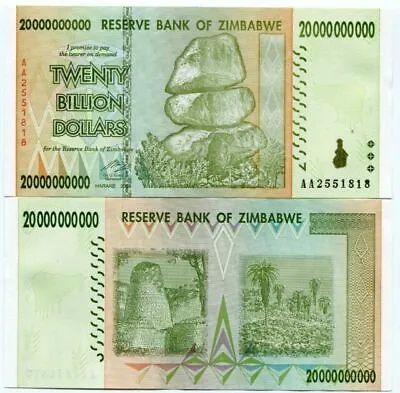 Zimbabwe Twenty Billion Dollars Banknotes Used • £3.45