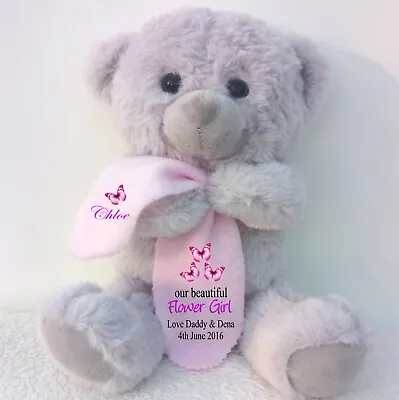 £11.99 • Buy PERSONALISED GREY TEDDY BEAR WITH BLANKET FLOWER GIRL BRIDESMAID WEDDING F/Girl 