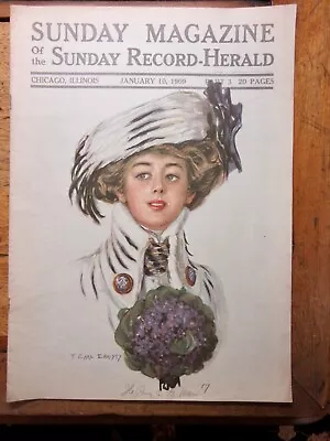 BEAUTIFUL WOMAN FLOWERS & HAT 1909 SUNDAY MAGAZINE Earl Christy Cover Complete • $17.99