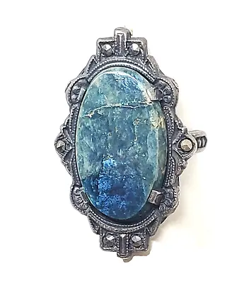 Vintage Ring - Sterling Silver Lapis Lazuli Marcasite Size 4.25 - Estate Find • $37.75