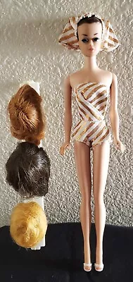 VINTAGE MATTEL FASHION QUEEN BARBIE W/ ORIGINAL WIGS SWIMSUIT STAND • $49.99