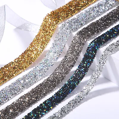 1Yard Rhinestone Trim 0.5-3cm Chain Belt Rope Clothing AB Ribbon Crystal Sewing • $3.59