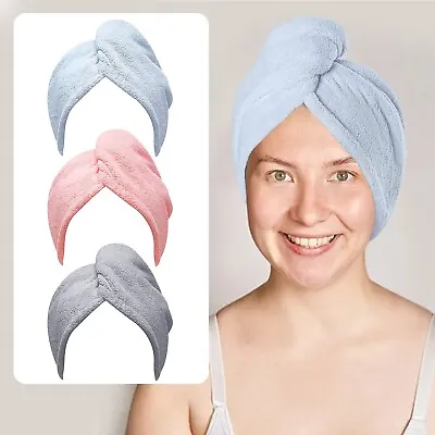 Hair Drying Wrap Cotton Turban Cap Towel Quick Twist Super Absorbent Turbie • £3.59