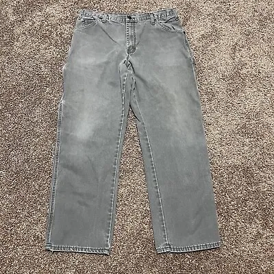 Vintage 90s Dickies Carpenter Workwear Pants Faded Grey / Green Canvas 36 X 32 • $37.95