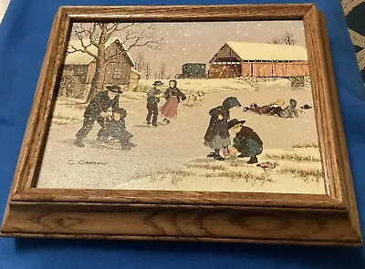 C. Carson Oil Painting Amish Ice Skating Winter Scene • $18