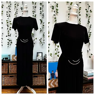 Vintage 90s Velvet Maxi Dress Short Sleeves Belted Goth Grunge Party XS/S • $34.99