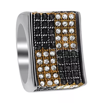Stainless Steel Black Gold Micro Pave Set Black & Clear CZ Ring • $25.99