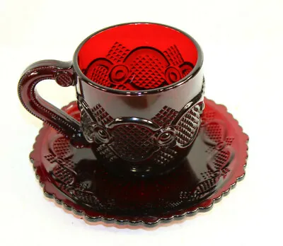 1 Avon 1876 Cape Cod Ruby Red Glass Coffee Tea Cup Hot Chocolate Mug Saucer Set • $23.45