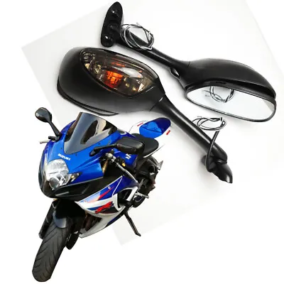 For Suzuki GSXR 600 750 1000 Black Motorcycle LED Turn Signal Rear View Mirrors • $31.11