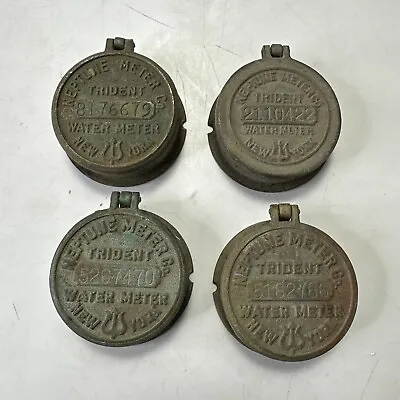 4 Pc. Lot Vintage Neptune Meter Co. - Trident Water Meter New York- Brass Cover • $43.85