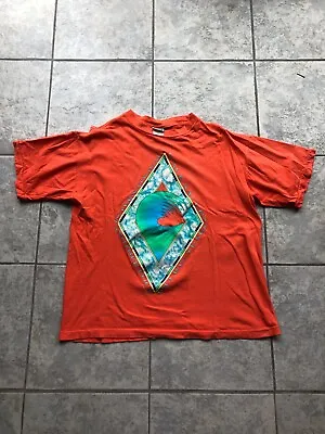 Vintage 90s International Wave Savers Surf Skate T Shirt Large Orange Single • $10