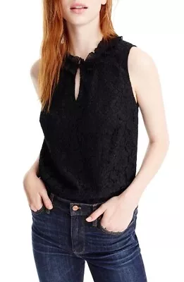 J Crew Women's Lace Ruffle Neck Top In Black Size XS Sleeveless Blouse Keyhole • $11.50