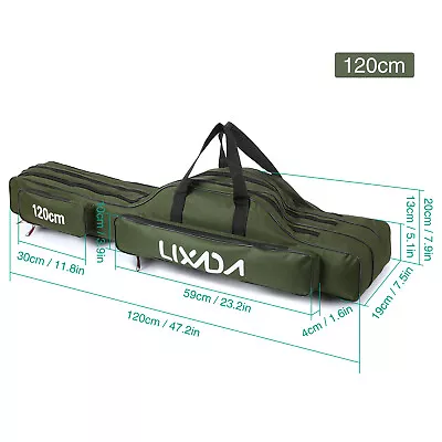 120CM Lixada 3 Layers Fishing Pole Bag Folding Rod Carry Case Reel Tackle • $26.45