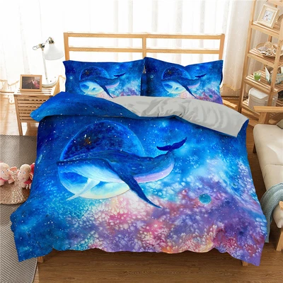 $49.91 • Buy Cartoon Whale Space Planet Print Duvet Cover Quilt Cover Pillowcase Bedding Set