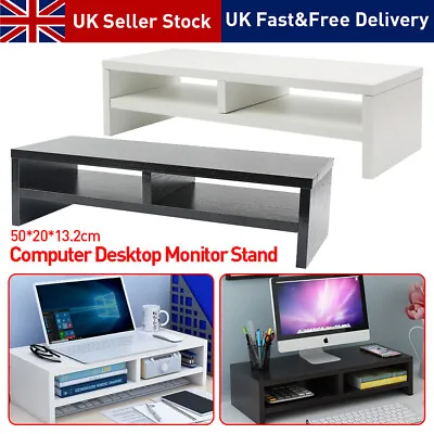 Computer Desktop Monitor Stand Laptop TV Display Screen Riser Shelf Black White • £17.99