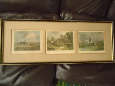 Collection Of 3 Antique Etching Prints Hare Coursing Framed Glazed Coloured • £80