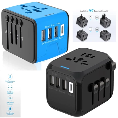 $25.69 • Buy Universal International Travel Plug 4 USB Power Adapter Type C Worldwide 3.4A