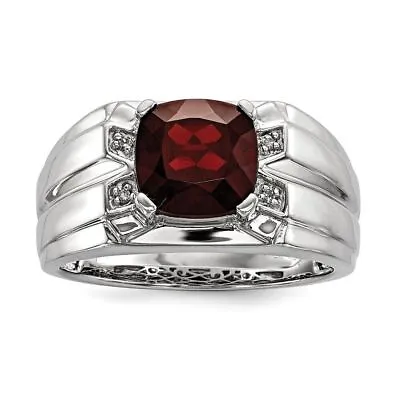 SS RH Plated White Night Garnet And Diamond Square Mens Ring • $376