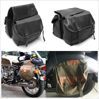 Old School Style Motorcycle Saddle Bag Travel Tail Bag Canvas + Leather Durable • $38.17