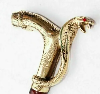 $18 • Buy Working Style Brass Antique Cobra Head Handle Wooden Walking Stick Cane HANDLE