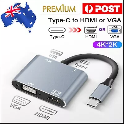 $31.99 • Buy 4 IN 1 USB Type C To HD HDMI VGA USB 3.0 PD Hub Adapter Mic/Audio Converter Hub