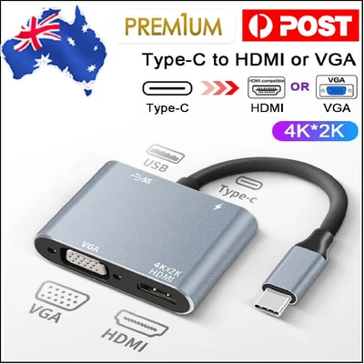 $31.99 • Buy 4 IN 1 USB Type C To HD HDMI VGA USB 3.0 PD Hub Adapter Mic/Audio Converter Hub