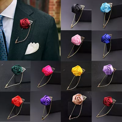 Wedding Flower Gold Leaf Corsage Lapel Pin Brooch Chain Suits Collars Stick Pins • £3.95