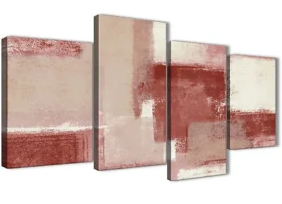 Large Red And Cream Abstract Bedroom Canvas Pictures Decor - 4370 - 130cm • £54.39