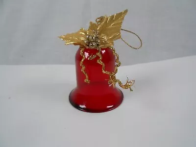 Vintage Silvestri Christmas Tree Glass Ruby Red Bell Ornament With Gold Bow 3.5” • $10