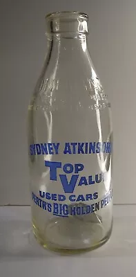 Genuine Original Vintage WA Pint Milk Bottle - Sydney Atkinson Holden Top Value • $299