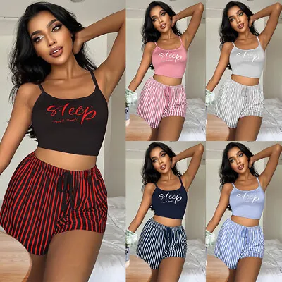 Women 2 Piece Cami Vest Shorts Lingerie Pyjamas Set Ladies Sexy Pj Sleepwear • £6.99