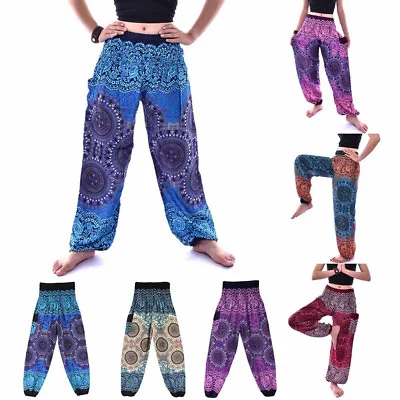 $26.36 • Buy Men Women Thai Harem Trousers Boho Hippy Smock High Waist Yoga Loose Pants Cd M
