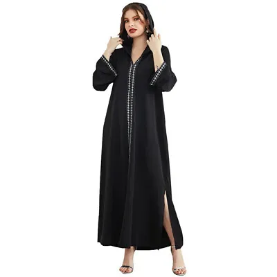 Moroccan Dubai Muslim Women Maxi Dress Robe Hooded Abaya Loose Robe Gown Arab • $26.49