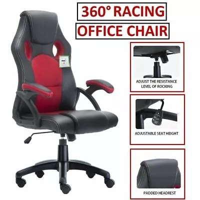 Racing Gaming Office Chair Executive Lumbar Support Swivel Pu Leather Computer • £54.99