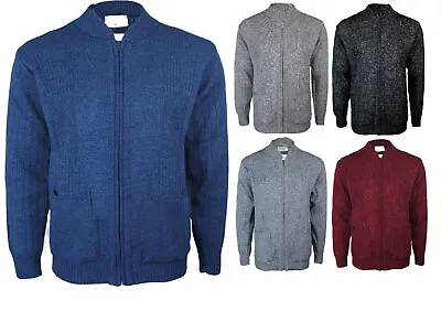 Mens Classic Zip Up Vintage Plain Knitted Grandad Cardigan Jumper UK S- 4XL • £19.99