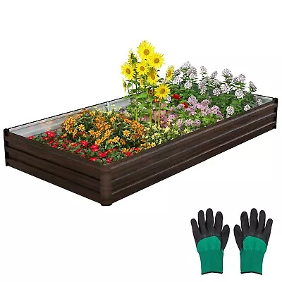 Metal Raised Garden Bed Rectangular Elevated Flower Herbs Planter Box Open Base • £54.95