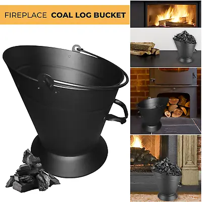 Black Waterloo Coal Bucket Fireplace Scuttle Hod Fire Log Wood Ash Fuel Storage • £17.99