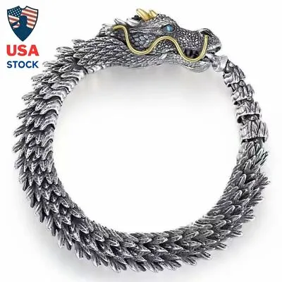 $20.99 • Buy Bracelet Viking Stainless Steel Dragon Bangle Men Carved Silver Color New