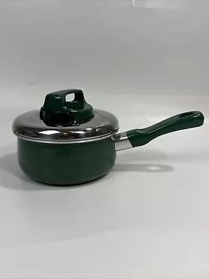 Vintage T-FAL Small Sauce Pot W/ Vent Lid Non-Stick Cookware - Green Color • $24