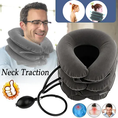 Air Inflatable Pump Pillow Neck Head Cervical Traction Stretcher Pain Relief UK • £10.92