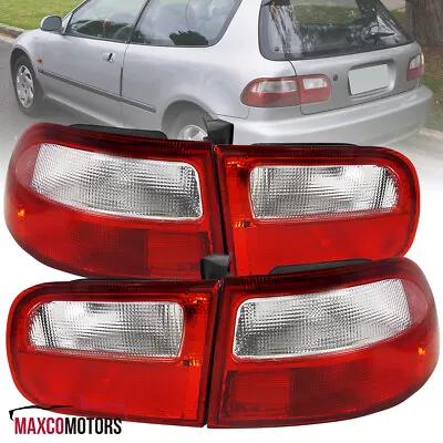 Red/Clear Tail Lights Fits 92-95 Honda Civic Hatchback 3Dr Brake Lamp Left+Right • $85.49