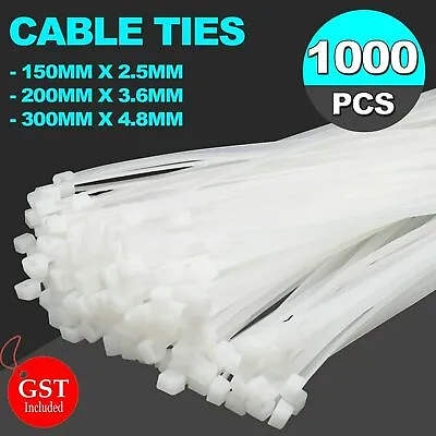 250-1000x Cable Ties Zip Ties Nylon UV Stabilised Bulk White Clear Cable Tie AU • $8.33