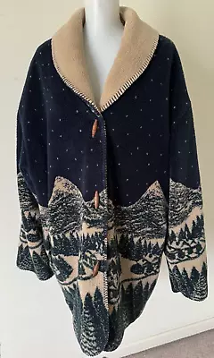 VTG Denali XL Pines Mountains Reversible Oversized Blanket Coat Jacket Sherpa • $59.99