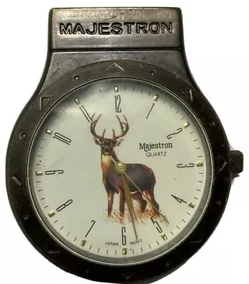 Majestron Gold Tone Hunter's Quartz Pocket Watch Stag Face For Repair Adjustment • $9.09