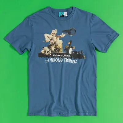 Official Wallace And Gromit The Wrong Trousers Train Scene Indigo Blue T-Shirt • £19.99