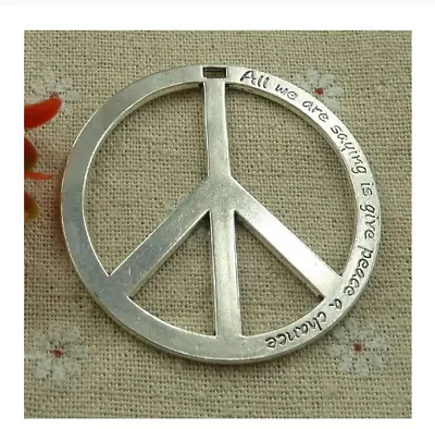 LARGE PEACE SIGN SYMBOL BEATLES HIPPIE Pendant 20  925 Sterling Silver Necklace  • $16.99