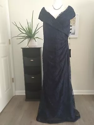 NWT La Femme 27982 Navy Lace Off The Shoulder Mother Of The Bride Gown Size 14 • $95