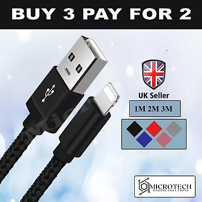 Heavy Duty Braided Long USB Fast Charger Cable Lead For IPhone 14 13 12 11 X 7 8 • £2.95