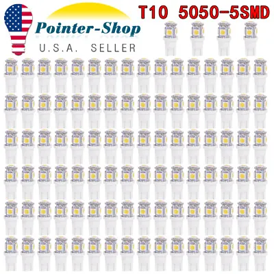 100x 6500K White T10 Wedge 5-SMD LED Dome Map Light Bulbs 5050 W5W 2825 158 192 • $18.99